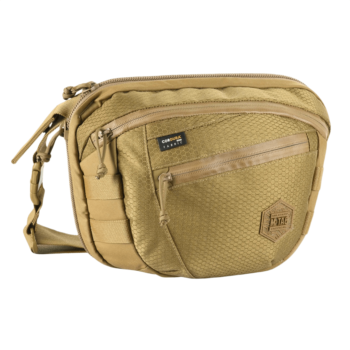 M-Tac Sphaera Hex Hardsling Bag Large Elite hiekansävyinen, vetoketjutaskut ja säädettävä hihna.
