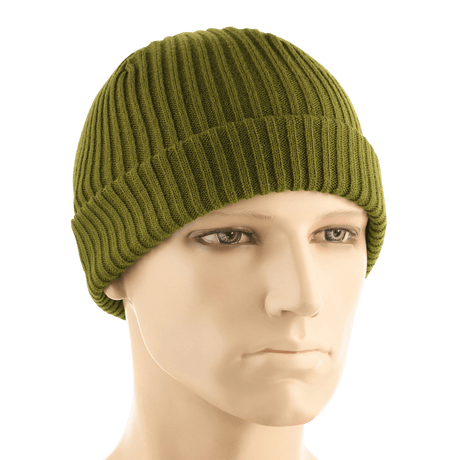 M-Tac Watch Cap 100% Akryl neulepipo oliivinvihreänä, matala malli ja kaksinkertainen käänne lisälämmöllä, sopii kylmään säähän.