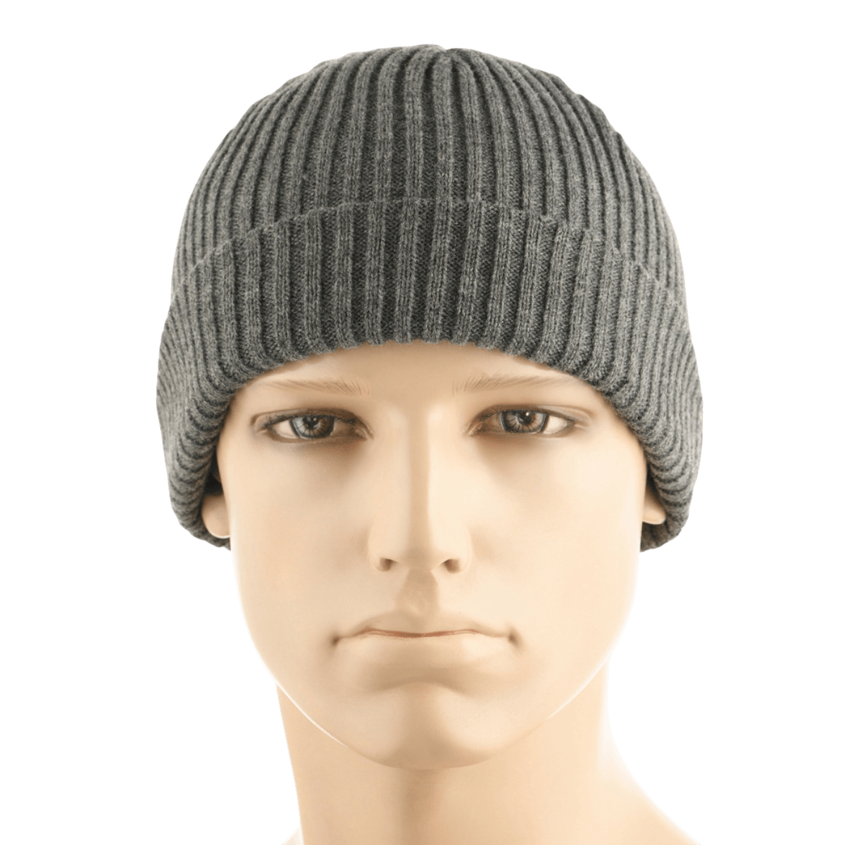 M-Tac Watch Cap 100% Akryl neulepipo viileään säähän, matala malli ja kaksinkertainen käänne lisälämmölle, harmaa väri, teollinen kaksinkertainen neulos.