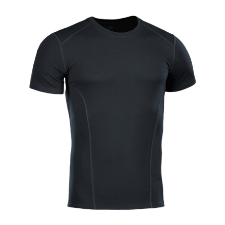 M-Tac Sweat-Wicking T-Shirt Athletic musta urheiluun, nopeasti kuivuva ja anatominen istuvuus, kosteutta siirtävä polyesterinen lyhythihainen paita.