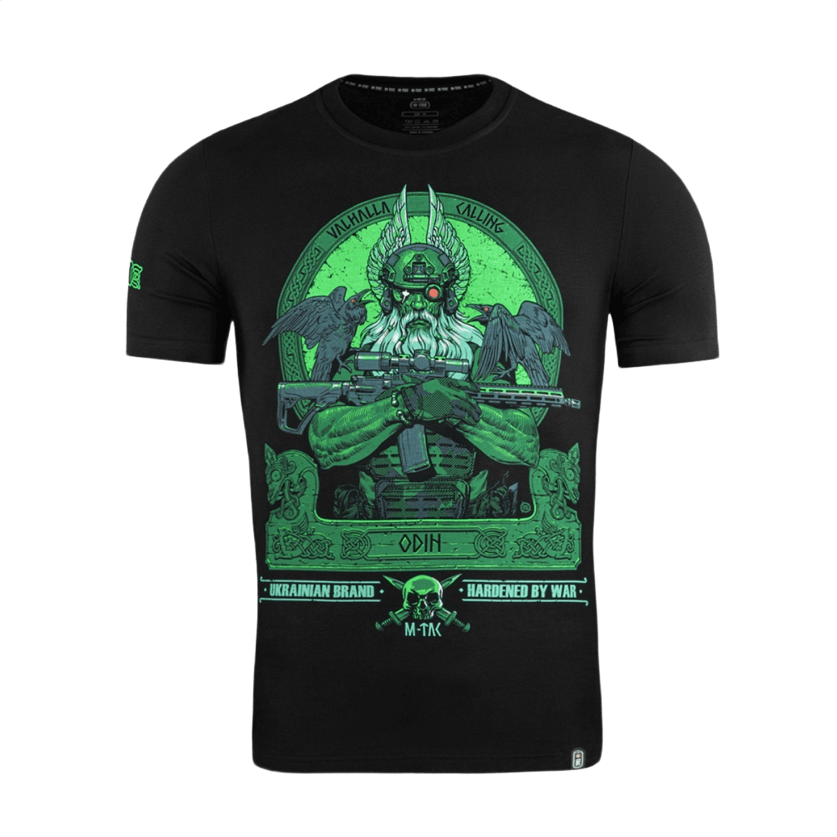 M-Tac T-Shirt Night Vision Odin-printillä, NVG-kypärä ja korpit, 'Valhalla Calling' -teema, pohjoismaisesta mytologiasta inspiroitu design.