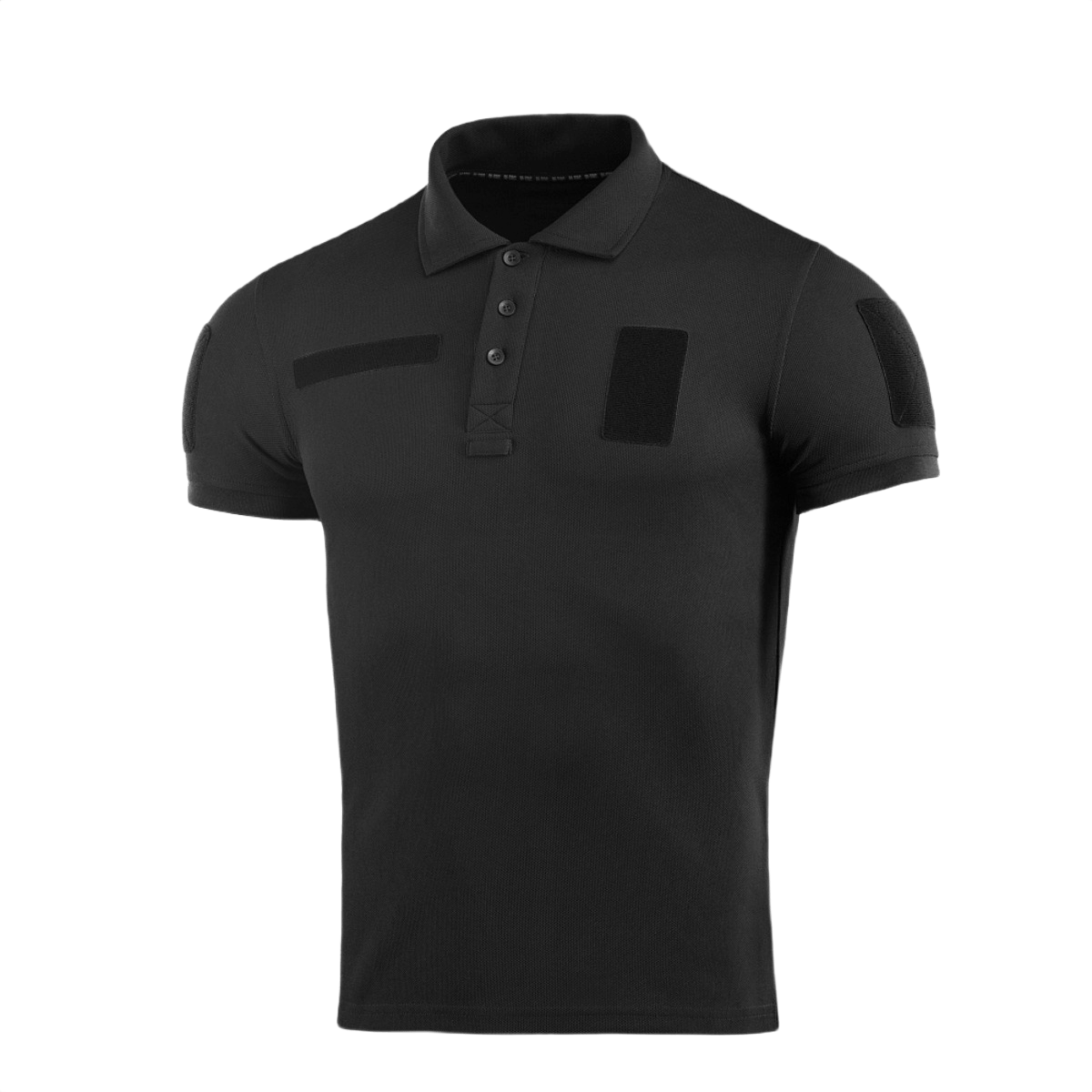 M-Tac Tactical Polo Shirt 65/35 musta Velcro-paneeleilla poliisille ja turvallisuushenkilöstölle, mukavuus ja liikkumisvapaus