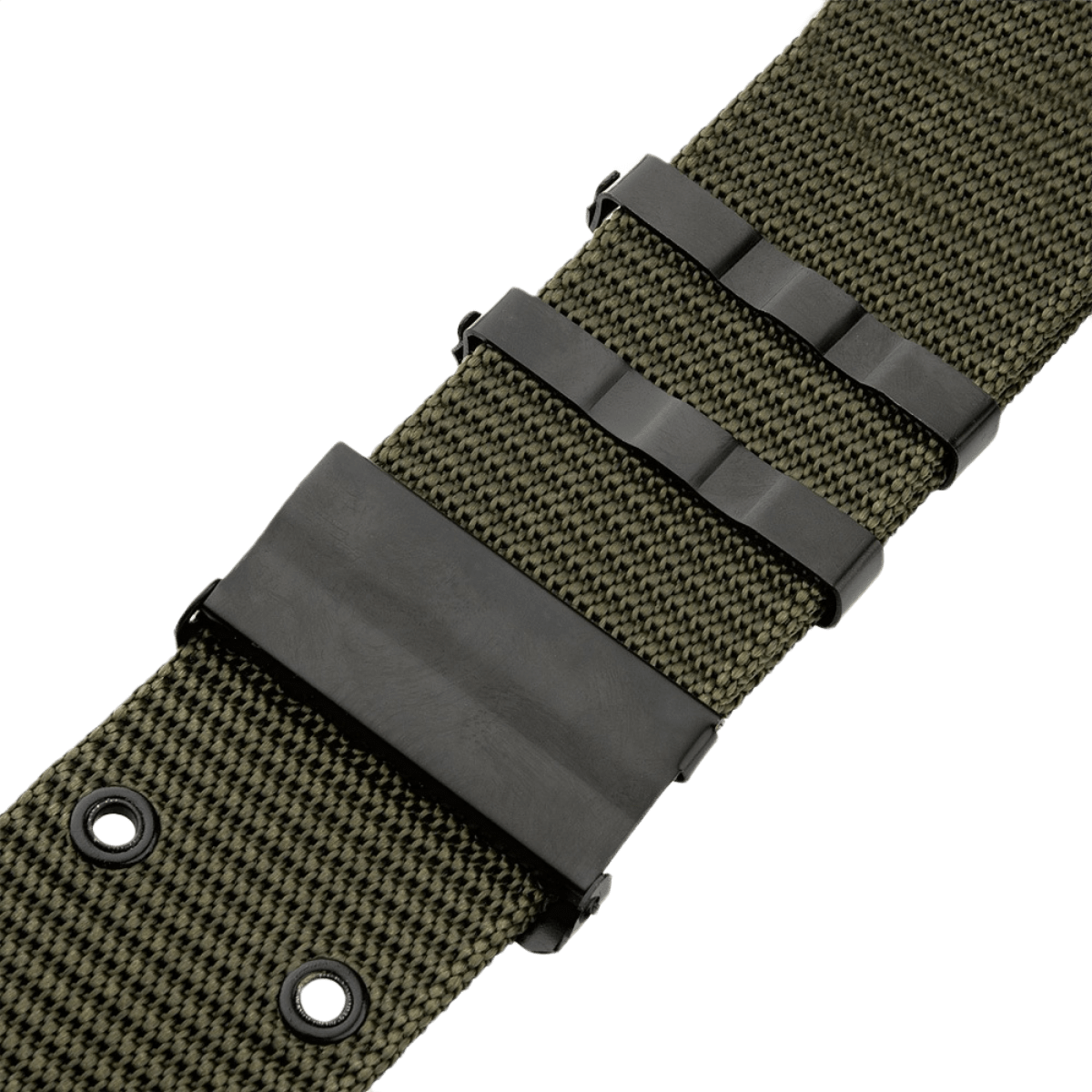 Lähikuva M-Tac pistoolivyöstä vihreää nailonia ja muovisolki, BSS/A.L.I.C.E.-järjestelmän inspiroima. Taktinen ja kestävä muotoilu.