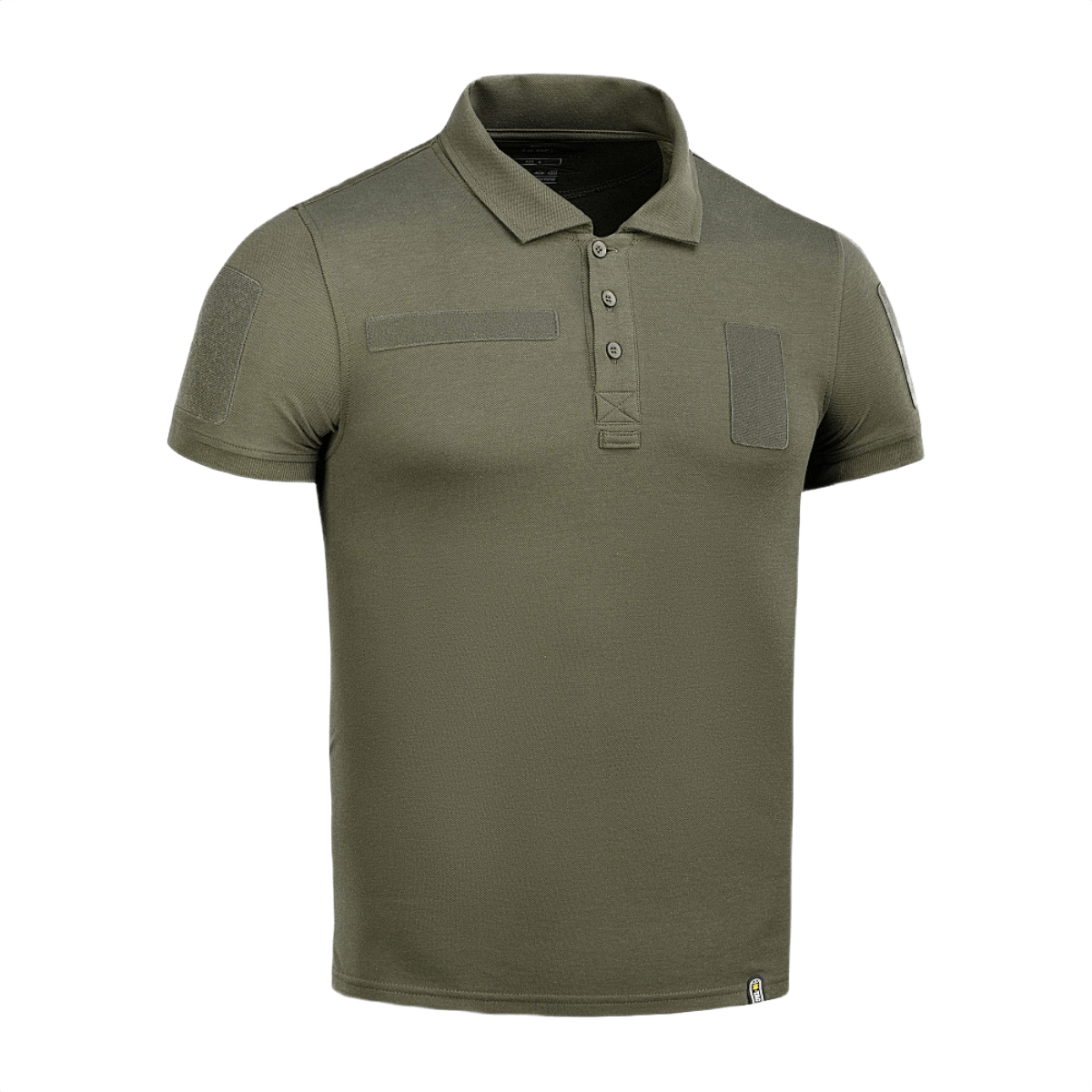 M-Tac Tactical Polo Shirt 65/35 oliivinvihreä Velcro-paneeleilla, täydellinen poliisin ja turvallisuushenkilöstön univormuihin, valmistettu 65 % puuvillasta ja 35 % polyesteristä