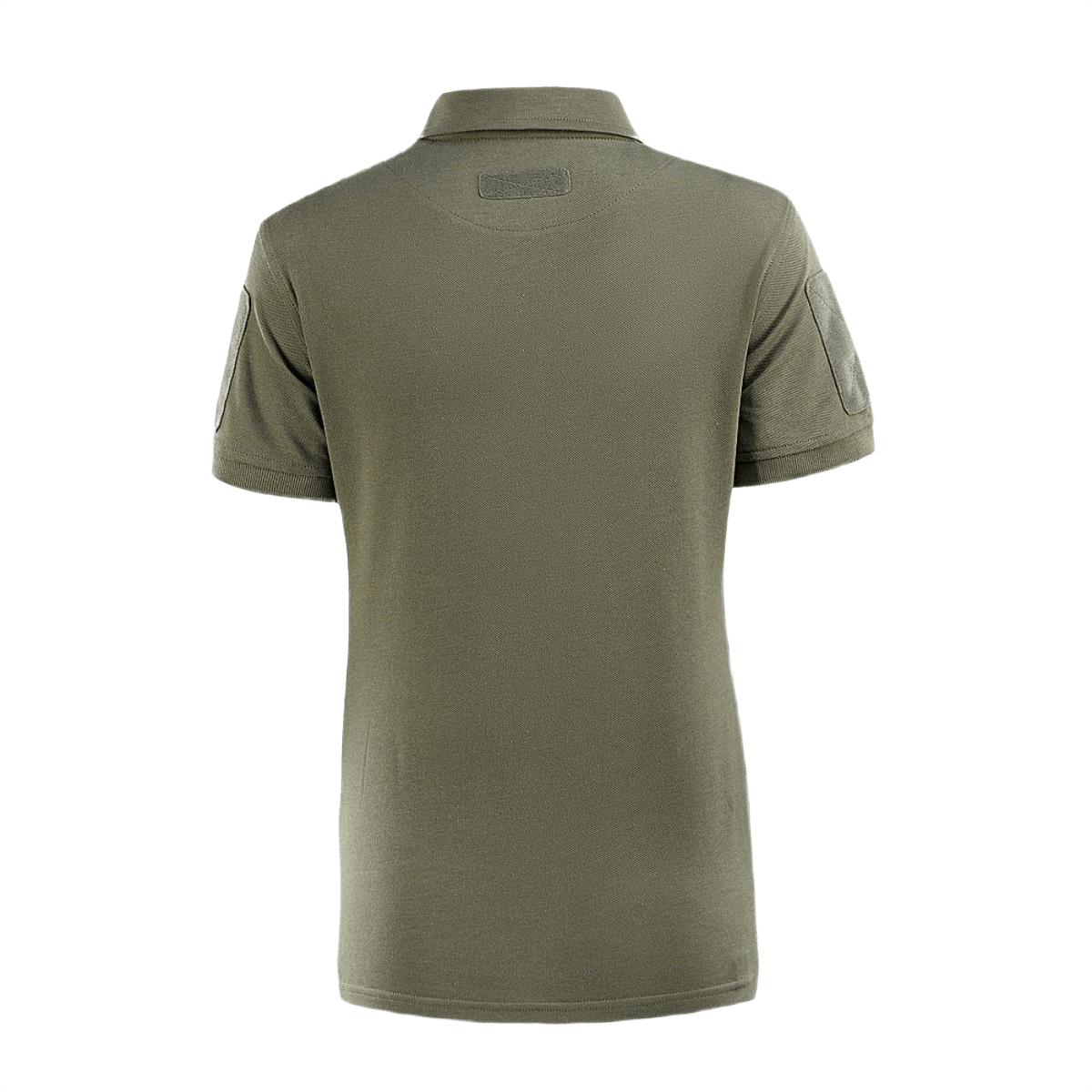 M-Tac Tactical Polo-Shirt 65/35 Lady oliivinvihreänä takaa, Velcro hihoissa, mukava ja kestävä puuvilla-polyester-sekoitus.