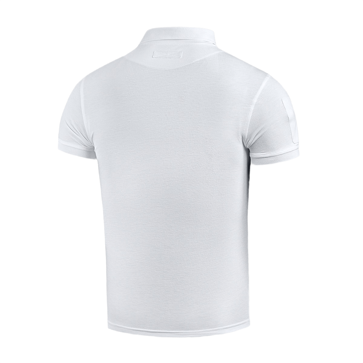 M-Tac Tactical Polo Shirt 65/35 poliiseille ja turvallisuuteen, valkoinen Velcro-paneeleilla merkeille, takaa näkymä