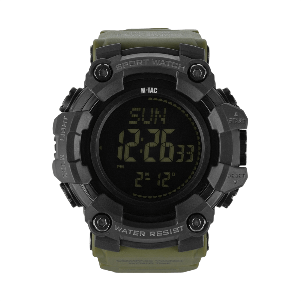 M-Tac Tactical Ur 2037 LED-taustavalolla, kompassilla ja iskunkestävässä ABS-muovissa, sopii taktiseen ja ulkoilukäyttöön, vesitiivis 5ATM.
