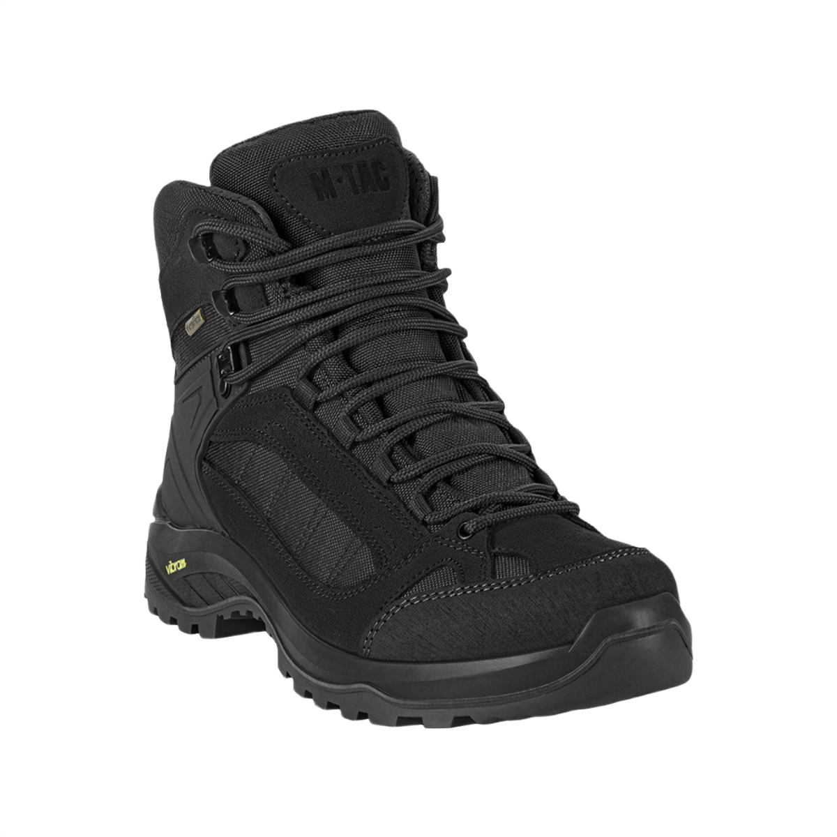 M-Tac Taktiske Demi-Season Støvler Pro Line Vibram-pohjalla, suunniteltu mukavuutta ja kestävyyttä varten taktisiin tehtäviin ja vaellukseen.