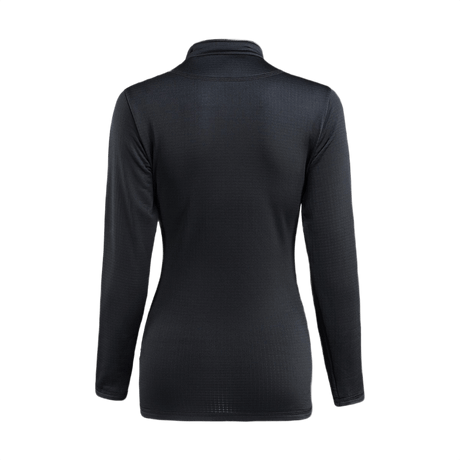 M-Tac Thermal Fleece Shirt Delta Level 2 Lady nähtynä takaa, musta termopaita talvikäyttöön, 100% polyesteri, 250 g/m², hengittävä ja nopeasti kuivuva.