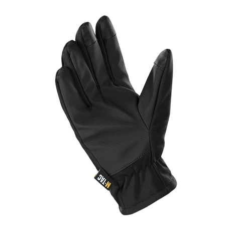 M-Tac Handsker Soft Shell Thinsulate, musta, viileälle säälle suunniteltu, nahkavahvistus ja kosketusnäyttöyhteensopiva.