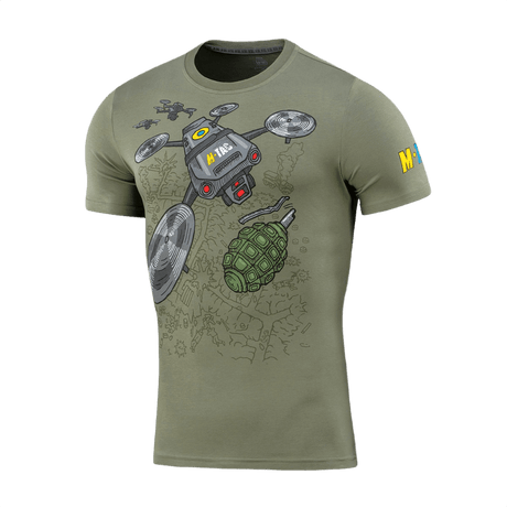 M-Tac T-Shirt Quadcopter, droni- ja kranaattikuvio, valmistettu puuvillasta ja elastaanista mukavuutta ja liikkumisvapautta varten.