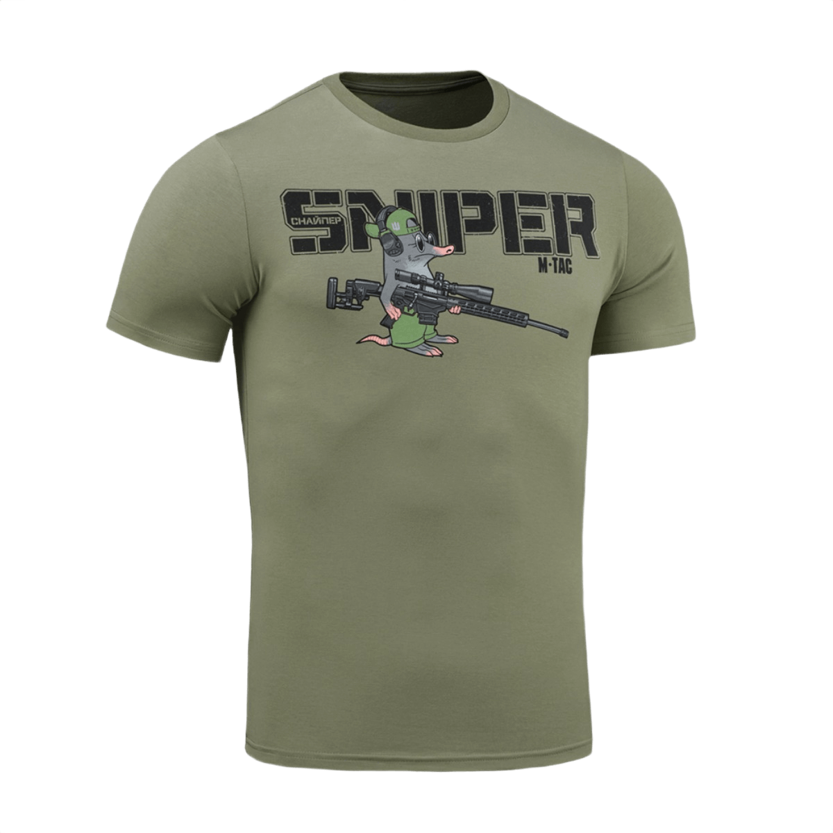 M-Tac T-Shirt Mole en vihreä versio, humoristinen tarkka-ampuja-print myyrästä, pehmeä puuvillasekoite mukavuutta varten.
