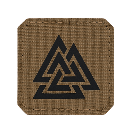 M-Tac Patch Valknut Laser Cut Odin symbol ruskeana mustalla, tyylitelty valknut-laserleikattu kuvio, pohjoismainen perinteinen malli.