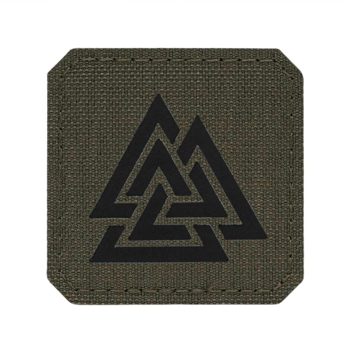 M-Tac Patch Valknut Laser Cut Odin symbol oliivinvihreänä, yksityiskohtainen laserleikattu Valknut-kuvio, kiinnitysmerkki. Taktinen lisävaruste.