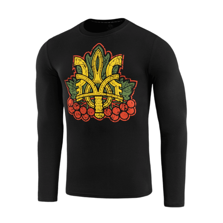 M-Tac Viburnum T-Shirt Long Sleeve tyylitellyllä Trident- ja viburnum-printillä, musta pitkähiha, kansallista ylpeyttä ja historiaa inspiroinut.