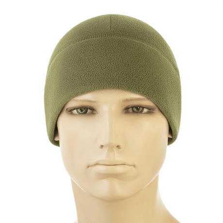 M-Tac Watch Cap Elite Fleece Beanie Hat Slimtex oliivinvihreänä mannekiinilla, kevyt ja lämmin fleece-pipo taktiseen käyttöön ja talviaktiviteetteihin