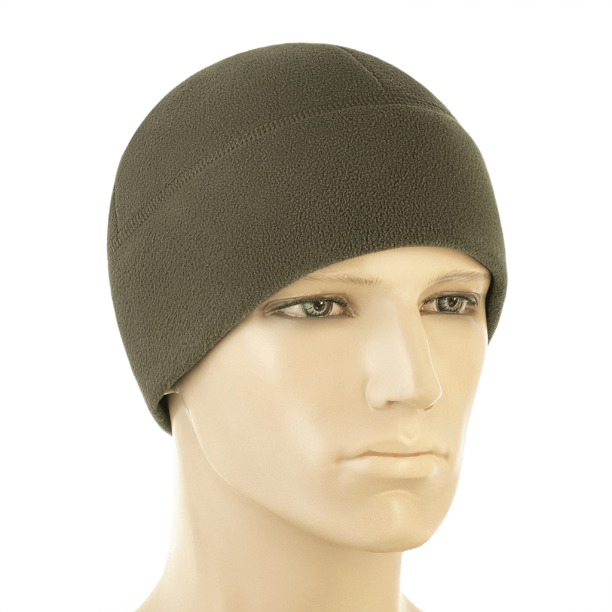 M-Tac Watch Cap Elite Fleece Beanie Hat Slimtex oliivinvihreänä mannekiinilla, lämmin ja kevyt taktiseen käyttöön, ulkoiluun tai talviaktiviteetteihin
