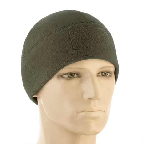 M-Tac Watch Cap Elite Fleece Beanie Hat Velcro mannekiinilla, lämmin pipo taktiseen käyttöön ja ulkoiluun, Velcro-paneeli merkeille.