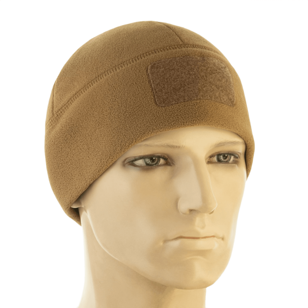 M-Tac Watch Cap Elite Fleece Beanie Hat Velcro, ruskea mannekiinilla, täydellinen taktiseen käyttöön ja suojaksi kylmää vastaan.