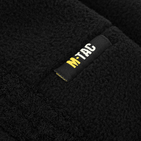 M-Tac Watch Cap Elite Fleece Beanie Hat Velcro, kevyt ja lämmin fleece, täydellinen ulkoiluun ja talviaktiviteetteihin, musta lähikuva.
