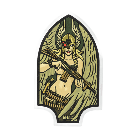 M-Tac-tarra Valkyrie, jossa Valkyrie kypärässä ja M4-kivääri (m4) Arrowhead-patch-taustalla, mytologiasta ja erikoisjoukoista inspiroitunut (en)