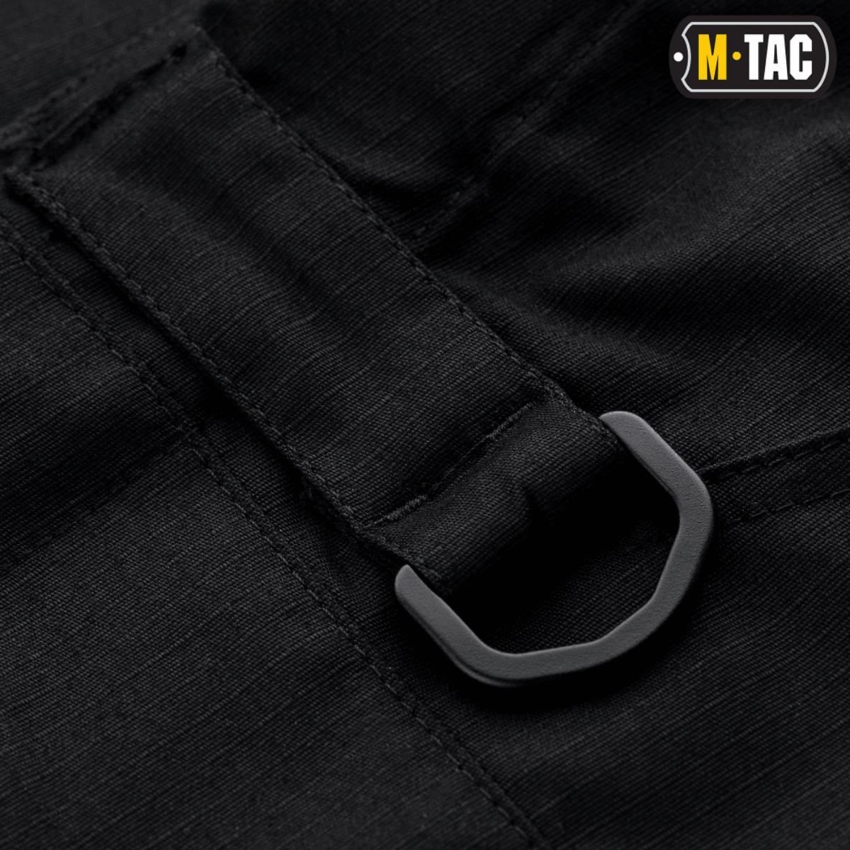 Yksityiskohta M-tac taktiset housut Conquistador Gen. I Flex tukevalla D-ringillä ja polycotton Rip-stop Flex -kankaalla mustana