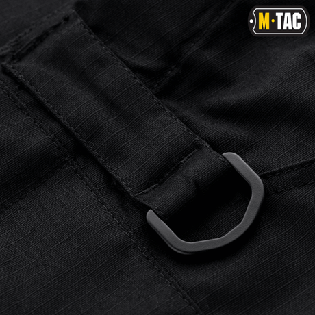 Yksityiskohta M-tac taktiset housut Conquistador Gen. I Flex tukevalla D-ringillä ja polycotton Rip-stop Flex -kankaalla mustana