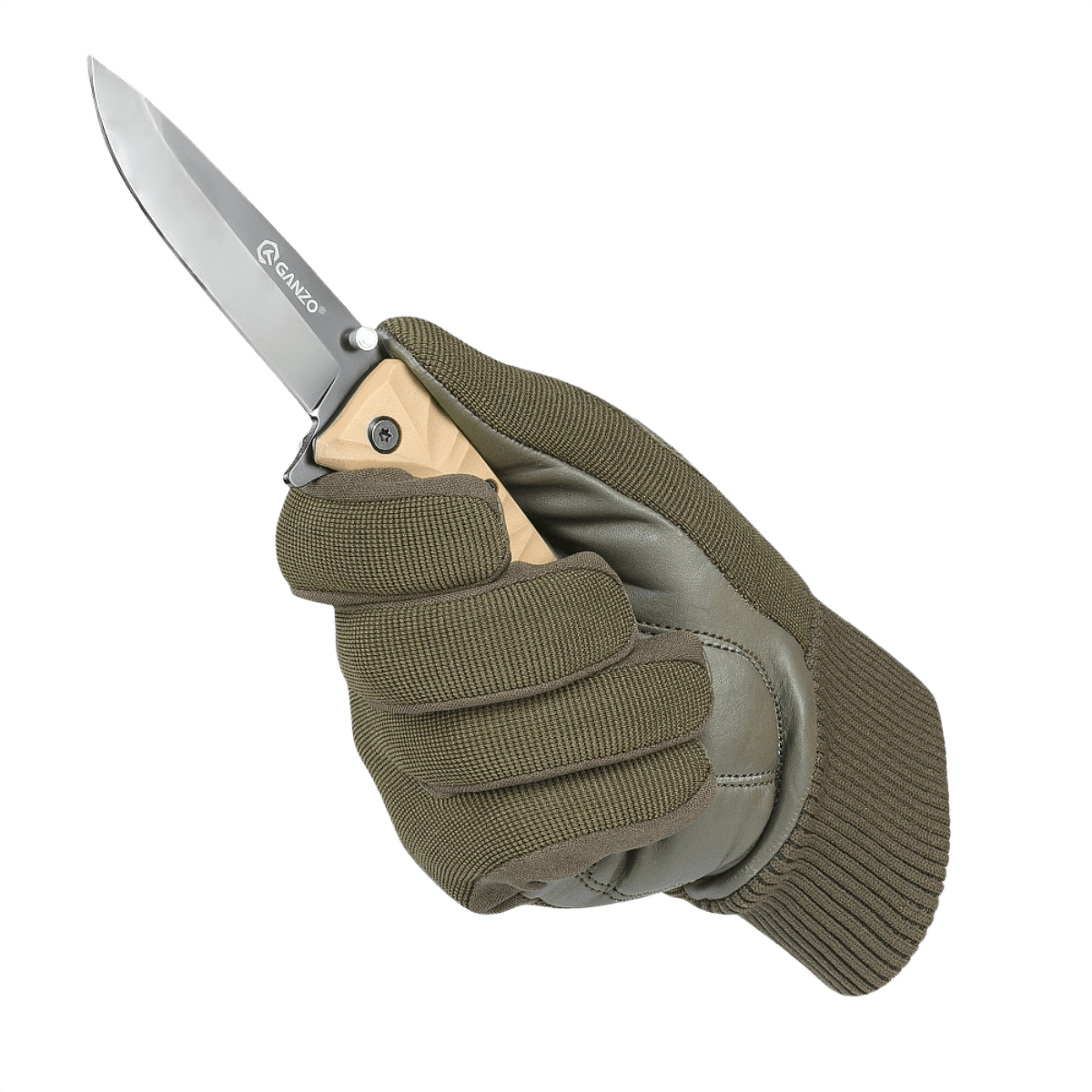 M-Tac hansikkaat Assault Tactical Mk.8 (en) pitävät taskuveitsen kädessä, suunniteltu taktisiin tilanteisiin ja käyttömukavuuteen.