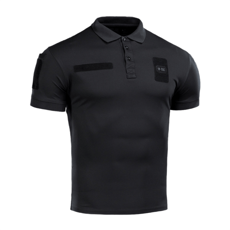 M-Tac Polo Elite Tactical Coolmax, musta, suunniteltu poliisin univormuun, kosteutta siirtävä ja nopeasti kuivuva, sopii aktiiviseen käyttöön.