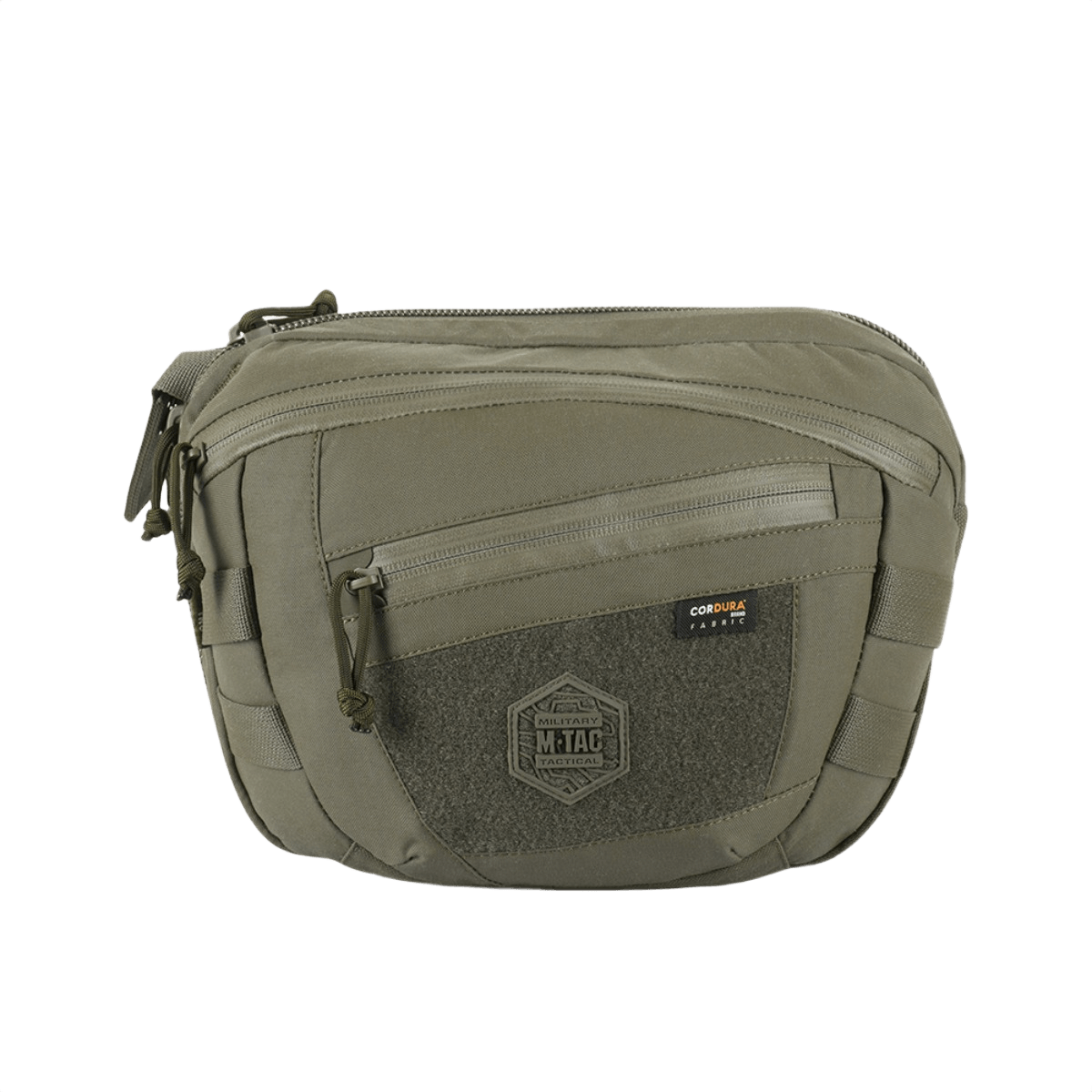 M-Tac Sphaera Hardsling Bag Large Elite med Velcro oliivinvihreänä, etu-Velcro-paneelilla ja säädettävällä olkahihnalla, valmistettu kulutusta kestävästä Cordura:sta.