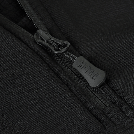 Lähikuva vetoketjusta M-Tac Thermal Fleece Shirt Delta Level 2 Lady, valmistettu lämmönsäilyttävästä polyesterimateriaalista.