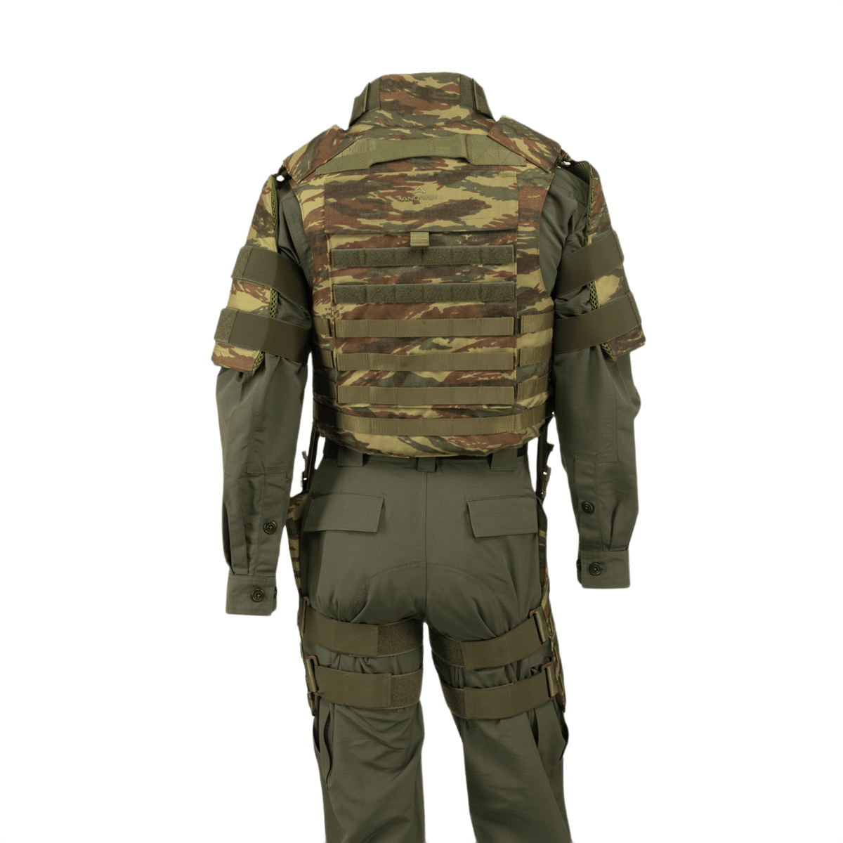 Anorak Niobium® Tactical II – full set takakuvassa, näyttää taktisen kehonpanssarin maastokuvioinnilla poliisin erikoisyksiköille.