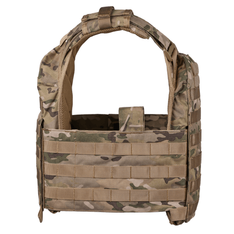 EA Plate Carrier Camo maastokuvioitu, kestävä materiaali ammattilaiskäyttöön, luotisuojatun kehon suoja, galleria-asento 1 edestä.