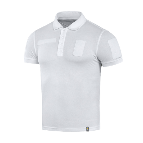 M-Tac Tactical Polo Shirt 65/35 valkoinen paita Velcro-paneeleilla merkeille, puuvilla-polyester-sekoitus poliisi- ja turvallisuuskäyttöön