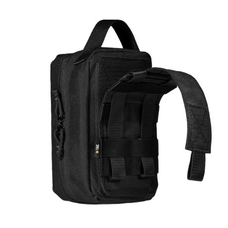 Musta M-Tac Medical Pouch Rip Off MOLLE Velcro -paneeleilla, suunniteltu ensiapupakkauksen säilytykseen, varustettu kestävällä vetoketjulla.