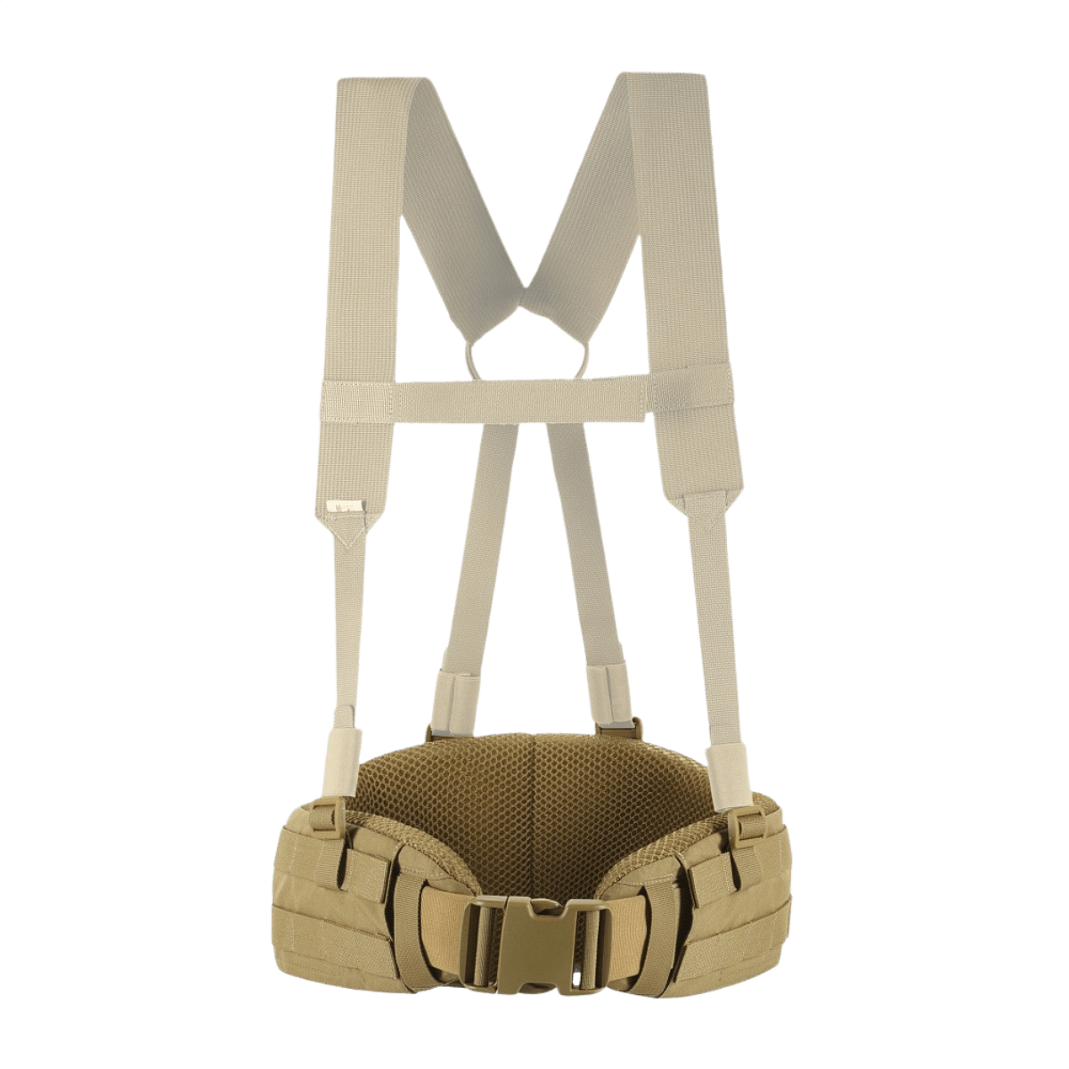 M-Tac War Belt ARMOR edestä nähtynä, Cordura 500D -materiaalia ja MOLLE-naru taktisiin käyttötarkoituksiin.