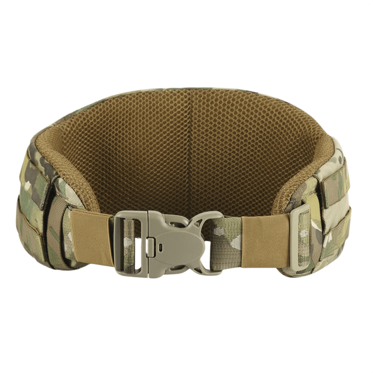 M-Tac War Belt ARMOR maastokuvioinnilla ja MIL-SPEC MOLLE-webbingillä, suunniteltu taktiseen käyttöön ja varustemukautuksiin.