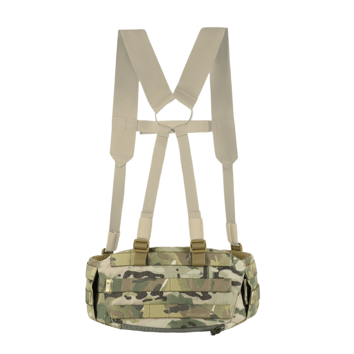 M-Tac War Belt ARMOR maastodesignilla ja MOLLE-webbingillä, ihanteellinen taktiseen käyttöön ja varusteiden kiinnitykseen.