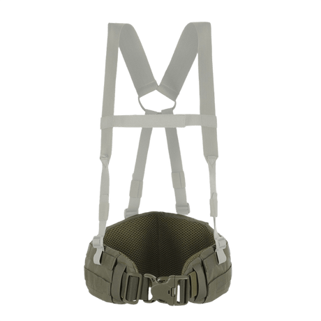 M-Tac War Belt ARMOR oliivinvihreänä säädettävillä hihnoilla ja MOLLE-webbingillä taktiseen käyttöön ja tarvikkeiden säilytykseen.