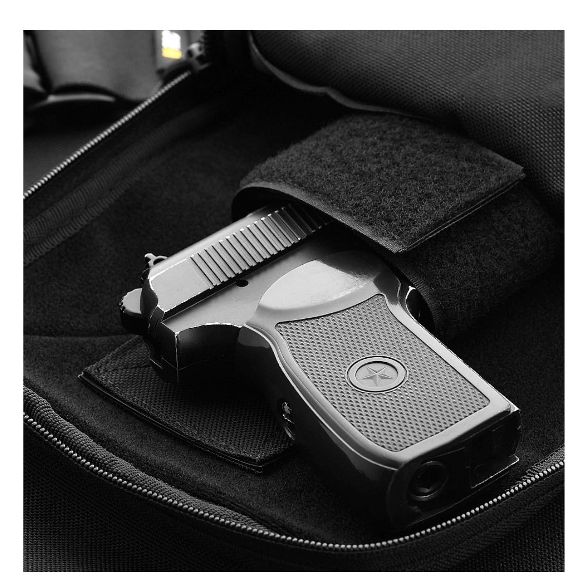 M-Tac Carry Sling Taske Elite Gen.IV, musta nylon, Velcro ja universaali Velcro-kotelo piilotettuun pistoolinkantoon, galleria, positio 1