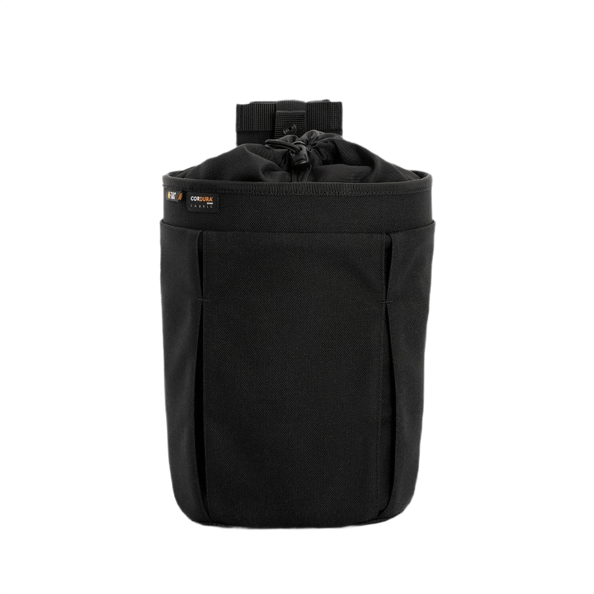 M-Tac Mag Drop Pouch Elite mustana, MOLLE-kiinnikkeillä turvalliseen lippaiden vaihtoon ja nopeaan tyhjennykseen, edestä nähtynä.