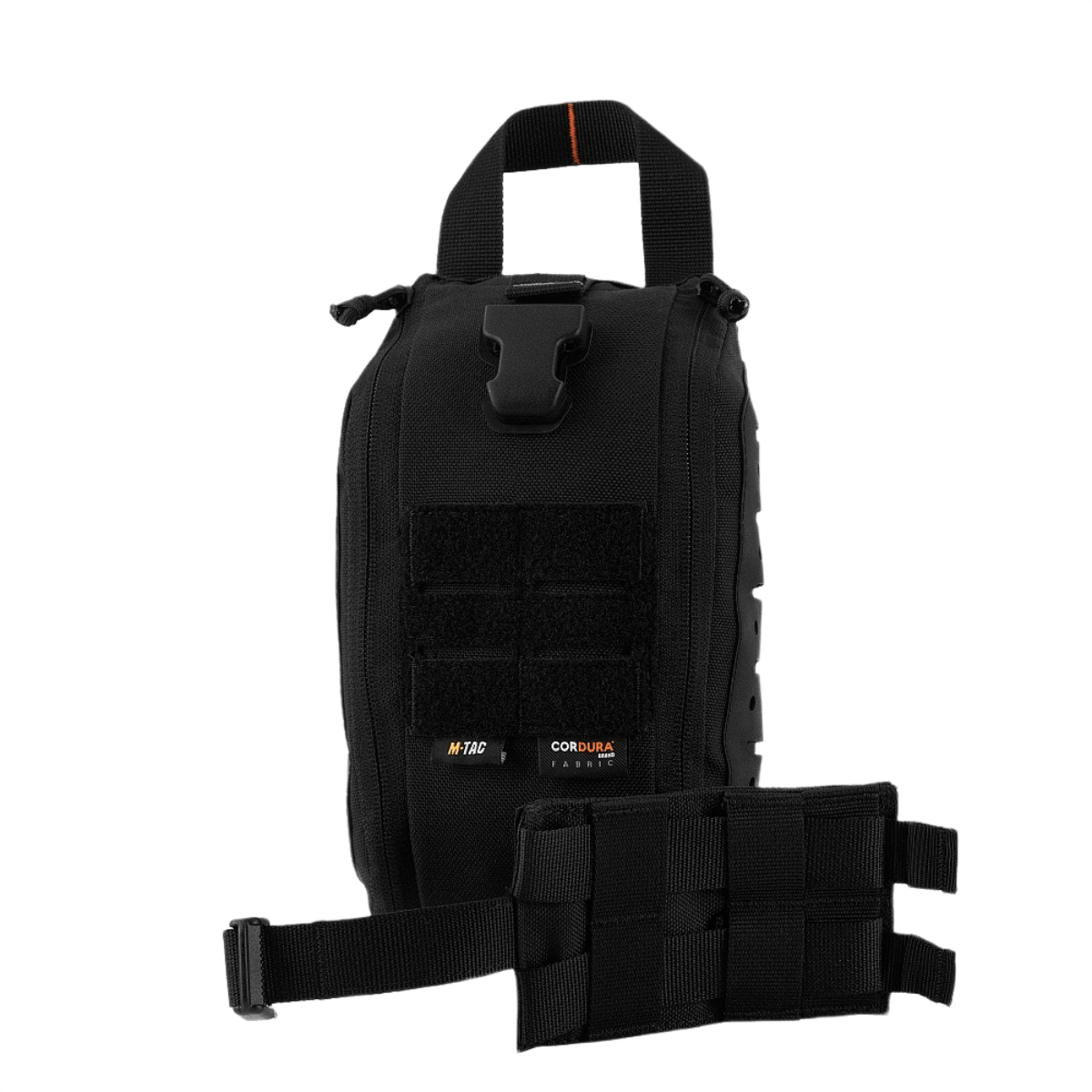 M-Tac Medical Pouch Elite Rip Off musta, kahvalla ja joustavilla hihnoilla nopeaan pääsyyn taktisiin tilanteisiin.