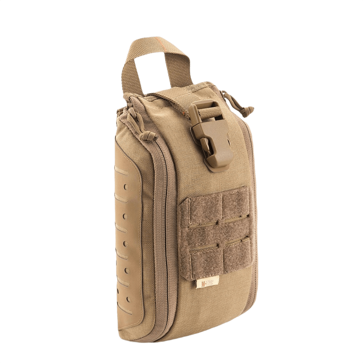 M-Tac Medical Pouch Elite Rip Off hiekansävyinen taktinen ensiapupussi nopealla pääsyllä ja joustavilla hihnoilla järjestelyyn.