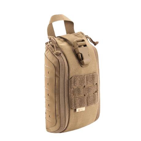 M-Tac Medical Pouch Elite Rip Off hiekansävyinen taktinen ensiapupussi nopealla pääsyllä ja joustavilla hihnoilla järjestelyyn.