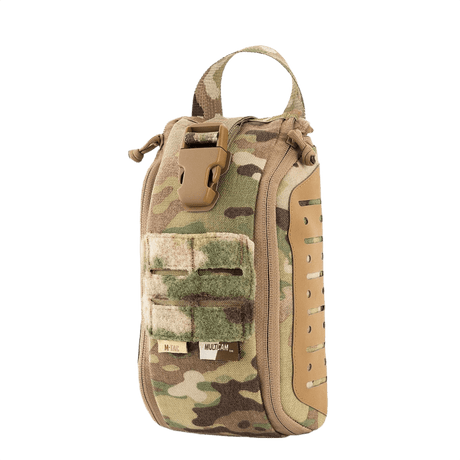 M-Tac Medical Pouch Elite Rip Off maastokuvioisena, taktinen ensiapupussi nopeaan pääsyyn sisältöön kriittisissä tilanteissa.