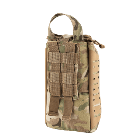 M-Tac Medical Pouch Elite Rip Off maastokuvioitu, kahvalla ja joustavilla hihnoilla järjestettyyn säilytykseen.