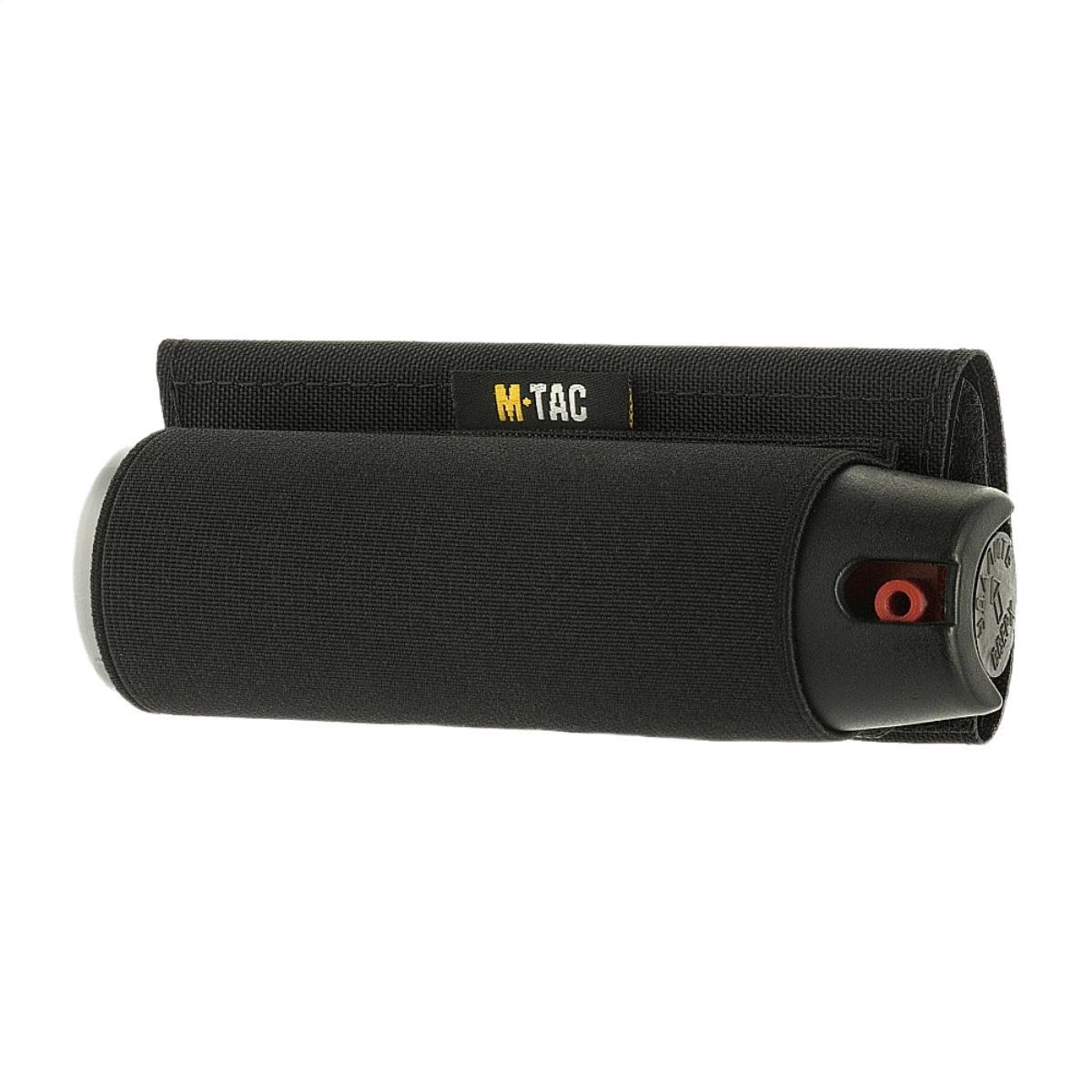 M-Tac Pepperspray-holder Gen.II mustana, joustava malli nopeaan ja helppoon pääsyyn itsepuolustussumutteeseen.