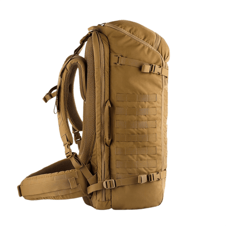 M-Tac Rygsæk Gen.II Elite Large, kestävä Cordura-materiaali ja siisti muotoilu, sivunäkymä ergonomisilla olkahihnoilla.