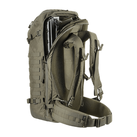 M-Tac Rygsæk Gen.II Elite Large, sotilaanvihreä, näyttää robustin muotoilun ja tilavuuden asepidikkeellä, sopii taktiseen käyttöön; vahvistettu Cordura-materiaalilla.