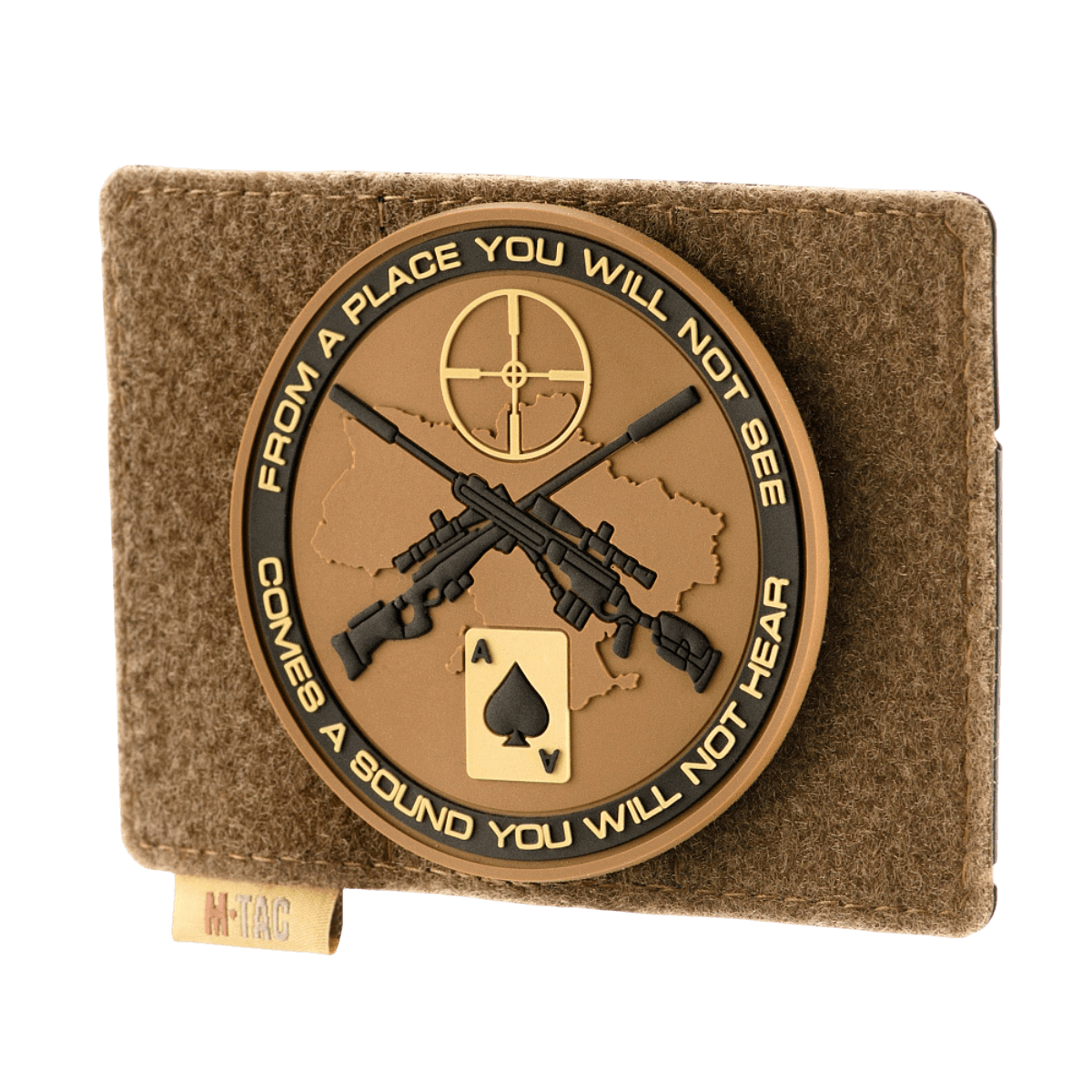 M-Tac Taktisk Morale Patch Display Board Hook and Loop Molle 120x85 muovipohjalla ja merkkien kiinnityksellä.
